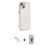 MARSİLYAN™- iPhone 14 Kılıf Yankı Serisi - Siyah Bilvis 3D Cam Ekran Koruyucu + Diamond Kamera Lens - YL