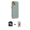 MARSİLYAN™- iPhone 14 Kılıf Yankı Serisi - Siyah Bilvis 3D Cam Ekran Koruyucu + PVD Metal Kamera Lens - YL