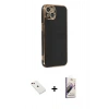 MARSİLYAN™- iPhone 14 Kılıf Yankı Serisi - Siyah Bilvis 3D Mat Cam Ekran Koruyucu + Diamond Kamera Lens - KI