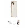 MARSİLYAN™- iPhone 14 Kılıf Yankı Serisi - Siyah Bilvis 3D Mat Cam Ekran Koruyucu + Diamond Kamera Lens - KI