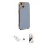MARSİLYAN™- iPhone 14 Kılıf Yankı Serisi - Siyah Bilvis 3D Mat Cam Ekran Koruyucu + Diamond Kamera Lens - PE