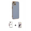 MARSİLYAN™- iPhone 14 Kılıf Yankı Serisi - Siyah Bilvis 3D Mat Cam Ekran Koruyucu + Shine Kamera Lens - KI