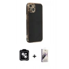 MARSİLYAN™- iPhone 14 Kılıf Yankı Serisi - Siyah Bilvis 3D Mat Cam Ekran Koruyucu + PVD Metal Kamera Lens - GS