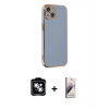 MARSİLYAN™- iPhone 14 Kılıf Yankı Serisi - Siyah Bilvis 3D Mat Cam Ekran Koruyucu + PVD Metal Kamera Lens - GS