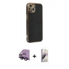 MARSİLYAN™- iPhone 14 Kılıf Yankı Serisi - Siyah Bilvis 3D Mat Cam Ekran Koruyucu + Raze Metal Kamera Lens - SH