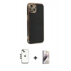 MARSİLYAN™- iPhone 14 Kılıf Yankı Serisi - Siyah Bilvis 3D Mat Cam Ekran Koruyucu + Shine Kamera Lens - GD