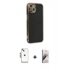MARSİLYAN™- iPhone 14 Kılıf Yankı Serisi - Siyah Bilvis 3D Mat Cam Ekran Koruyucu + Shine Kamera Lens - GS