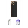 MARSİLYAN™- iPhone 14 Kılıf Yankı Serisi - Siyah Bilvis 5in1 3D Magic Cam Ekran Koruyucu + Shine Kamera Lens - GI