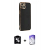 MARSİLYAN™- iPhone 14 Kılıf Yankı Serisi - Siyah Bilvis 5in1 3D Magic Cam Ekran Koruyucu + Gümüş PVD Metal Kamera Lens