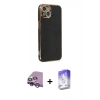 MARSİLYAN™- iPhone 14 Kılıf Yankı Serisi - Siyah Bilvis 5in1 3D Magic Cam Ekran Koruyucu + Raze Metal Kamera Lens - MR