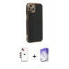 MARSİLYAN™- iPhone 14 Kılıf Yankı Serisi - Siyah Bilvis 5in1 3D Magic Cam Ekran Koruyucu + Shine Kamera Lens - KI