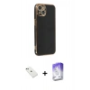 MARSİLYAN™- iPhone 14 Kılıf Yankı Serisi - Siyah Bilvis 5in1 3D Magic Cam Ekran Koruyucu + Diamond Kamera Lens - YL