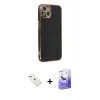 MARSİLYAN™- iPhone 14 Kılıf Yankı Serisi - Siyah Bilvis 5in1 5D Magic Hayalet Cam Ekran Koruyucu + Diamond Kamera Lens - PE