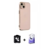 MARSİLYAN™- iPhone 14 Kılıf Yankı Serisi - Siyah Bilvis 5in1 5D Magic Hayalet Cam Ekran Koruyucu + PVD Metal Kamera Lens - GS