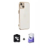 MARSİLYAN™- iPhone 14 Kılıf Yankı Serisi - Siyah Bilvis 5in1 5D Magic Hayalet Cam Ekran Koruyucu + PVD Metal Kamera Lens - GS