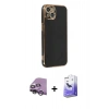 MARSİLYAN™- iPhone 14 Kılıf Yankı Serisi - Siyah Bilvis 5in1 5D Magic Hayalet Cam Ekran Koruyucu + Raze Metal Kamera Lens - GS