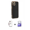 MARSİLYAN™- iPhone 14 Kılıf Yankı Serisi - Siyah Bilvis 5in1 5D Magic Hayalet Cam Ekran Koruyucu + Shine Kamera Lens - KI
