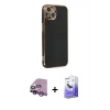 MARSİLYAN™- iPhone 14 Kılıf Yankı Serisi - Siyah Bilvis 5in1 5D Magic Hayalet Cam Ekran Koruyucu + Raze Metal Kamera Lens - MR
