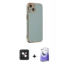 MARSİLYAN™- iPhone 14 Kılıf Yankı Serisi - Siyah Bilvis 5in1 5D Magic Hayalet Cam Ekran Koruyucu + PVD Metal Kamera Lens - PE