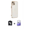MARSİLYAN™- iPhone 14 Kılıf Yankı Serisi - Siyah Bilvis 5in1 5D Magic Hayalet Cam Ekran Koruyucu + PVD Metal Kamera Lens - YL