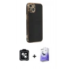 MARSİLYAN™- iPhone 14 Kılıf Yankı Serisi - Siyah Bilvis 5in1 5D Magic Hayalet Cam Ekran Koruyucu + PVD Metal Kamera Lens - YL