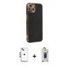 MARSİLYAN™- iPhone 14 Kılıf Yankı Serisi - Siyah Bilvis Hayalet Cam Ekran Koruyucu + Shine Kamera Lens - MI