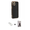 MARSİLYAN™- iPhone 14 Kılıf Yankı Serisi - Siyah Bilvis Hayalet Cam Ekran Koruyucu + Diamond Kamera Lens - YL