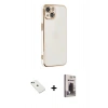 MARSİLYAN™- iPhone 14 Kılıf Yankı Serisi - Siyah Bilvis Hayalet Cam Ekran Koruyucu + Diamond Kamera Lens - YL