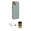 MARSİLYAN™- iPhone 14 Kılıf Yankı Serisi - Siyah Buffer Cam Ekran Koruyucu + Diamond Kamera Lens - PE