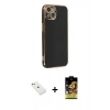 MARSİLYAN™- iPhone 14 Kılıf Yankı Serisi - Siyah Buffer Cam Ekran Koruyucu + Diamond Kamera Lens - PE