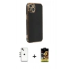 MARSİLYAN™- iPhone 14 Kılıf Yankı Serisi - Siyah Buffer Cam Ekran Koruyucu + Shine Kamera Lens - GI