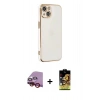MARSİLYAN™- iPhone 14 Kılıf Yankı Serisi - Siyah Buffer Cam Ekran Koruyucu + Raze Metal Kamera Lens - KI