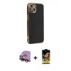 MARSİLYAN™- iPhone 14 Kılıf Yankı Serisi - Siyah Buffer Cam Ekran Koruyucu + Raze Metal Kamera Lens - KI