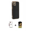 MARSİLYAN™- iPhone 14 Kılıf Yankı Serisi - Siyah Buffer Cam Ekran Koruyucu + Shine Kamera Lens - KI