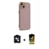 MARSİLYAN™- iPhone 14 Kılıf Yankı Serisi - Siyah Buffer Cam Ekran Koruyucu + PVD Metal Kamera Lens - MI