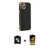 MARSİLYAN™- iPhone 14 Kılıf Yankı Serisi - Siyah Buffer Cam Ekran Koruyucu + PVD Metal Kamera Lens - MI