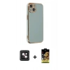 MARSİLYAN™- iPhone 14 Kılıf Yankı Serisi - Siyah Buffer Cam Ekran Koruyucu + PVD Metal Kamera Lens - PE