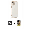 MARSİLYAN™- iPhone 14 Kılıf Yankı Serisi - Siyah Buffer Cam Ekran Koruyucu + PVD Metal Kamera Lens - PE