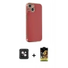 MARSİLYAN™- iPhone 14 Kılıf Yankı Serisi - Siyah Buffer Cam Ekran Koruyucu + PVD Metal Kamera Lens - PE