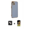MARSİLYAN™- iPhone 14 Kılıf Yankı Serisi - Siyah Buffer Cam Ekran Koruyucu + PVD Metal Kamera Lens - PE