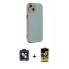MARSİLYAN™- iPhone 14 Kılıf Yankı Serisi - Siyah Buffer Cam Ekran Koruyucu + PVD Metal Kamera Lens - SH