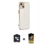 MARSİLYAN™- iPhone 14 Kılıf Yankı Serisi - Siyah Buffer Cam Ekran Koruyucu + PVD Metal Kamera Lens - SH