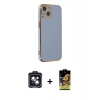 MARSİLYAN™- iPhone 14 Kılıf Yankı Serisi - Siyah Buffer Cam Ekran Koruyucu + PVD Metal Kamera Lens - SH