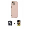 MARSİLYAN™- iPhone 14 Kılıf Yankı Serisi - Siyah Buffer Cam Ekran Koruyucu + PVD Metal Kamera Lens - SH