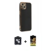 MARSİLYAN™- iPhone 14 Kılıf Yankı Serisi - Siyah Buffer Cam Ekran Koruyucu + PVD Metal Kamera Lens - SH