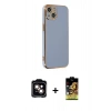 MARSİLYAN™- iPhone 14 Kılıf Yankı Serisi - Siyah Buffer Cam Ekran Koruyucu + PVD Metal Kamera Lens - TU