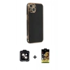 MARSİLYAN™- iPhone 14 Kılıf Yankı Serisi - Siyah Buffer Cam Ekran Koruyucu + PVD Metal Kamera Lens - TU