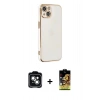 MARSİLYAN™- iPhone 14 Kılıf Yankı Serisi - Siyah Buffer Cam Ekran Koruyucu + PVD Metal Kamera Lens - YL