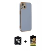 MARSİLYAN™- iPhone 14 Kılıf Yankı Serisi - Siyah Buffer Cam Ekran Koruyucu + PVD Metal Kamera Lens - YL
