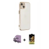 MARSİLYAN™- iPhone 14 Kılıf Yankı Serisi - Siyah Buffer Cam Ekran Koruyucu + Raze Metal Kamera Lens - GS